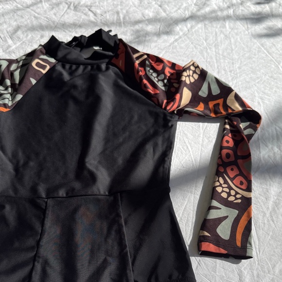 Seea Long Sleeve One-Piece Swimsuit in Black with Multicolor Print Sleeves - Picture 7 of 8